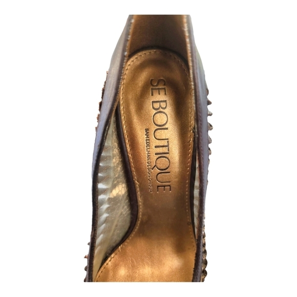 SAM EDELMAN SE Boutique Designs Brown/Gold Round Toe, Leather Pumps/Heels - Picture 6 of 11
